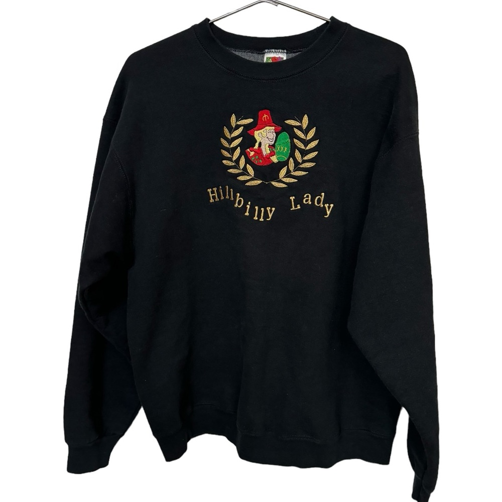 Vintage Hillbilly Lady Unisex Embroidered Heavy Men’s L Black Sweatshirt RARE